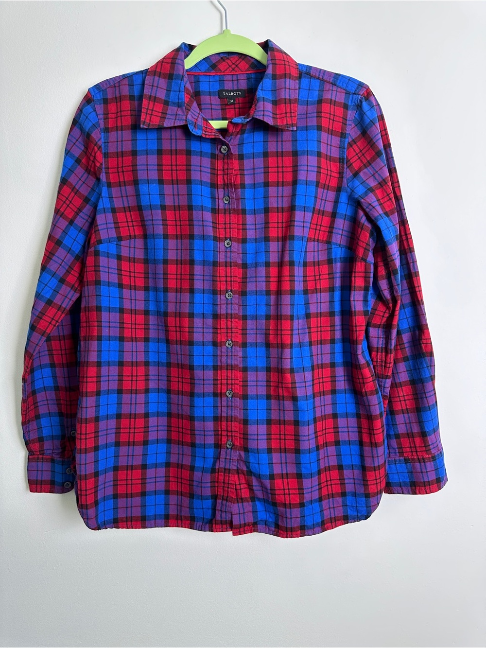 Talbots Women’s Cotton Red and Blue Plaid Button-Down Shirt Medium